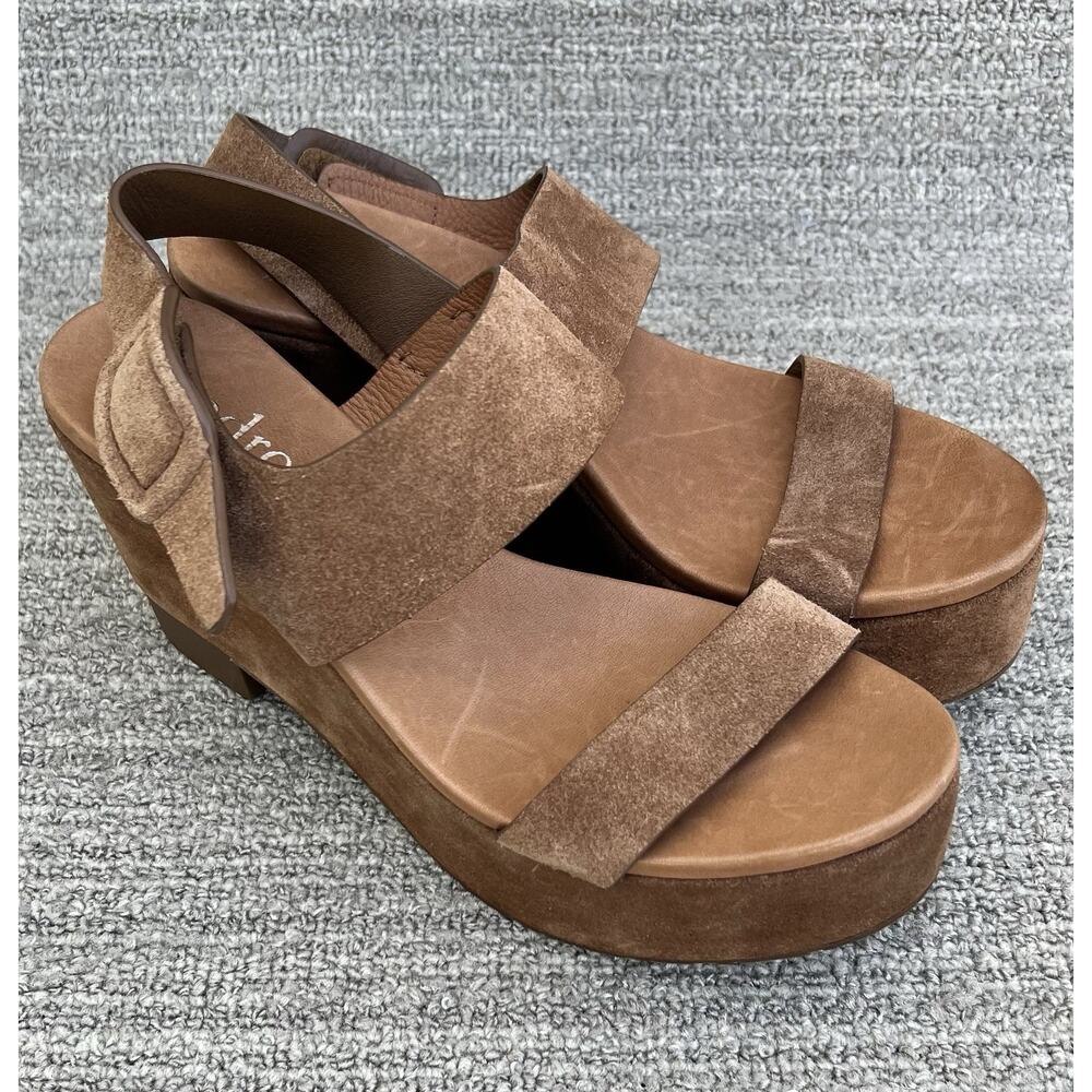 PEDRO GARCIA Dune Platform Wedge Brown Leather Sandals Women's Size 7 US